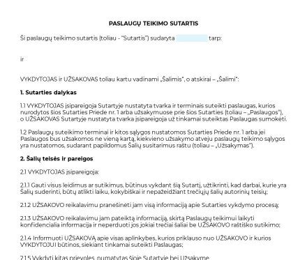 Teisinių paslaugų sutarties pavyzdys