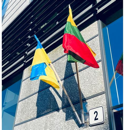 Vokietijos ir Lietuvos vėliavų sandūra, simbolizuojanti bendradarbiavimą švietimo srityje
