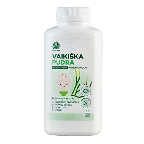 Vaikiška pudra ant įvairių paviršių, rodanti jos valomąsias savybes