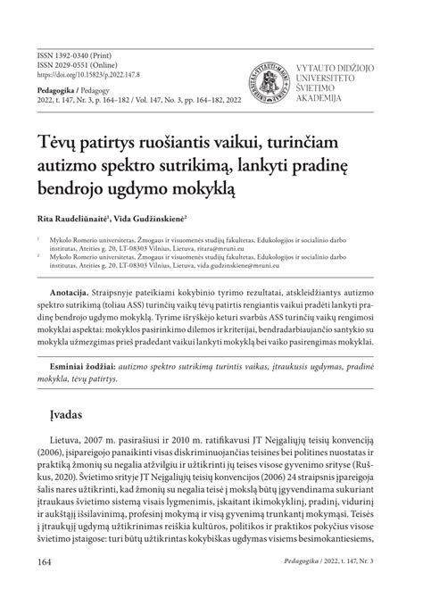Specialistų pagalba autizmo spektro sutrikimą turinčiam vaikui