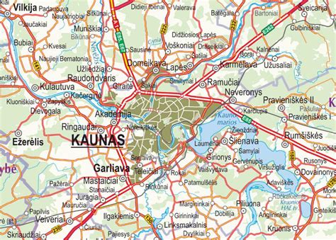 Lietuvos žemėlapis su Kauno ir Vilniaus vietomis