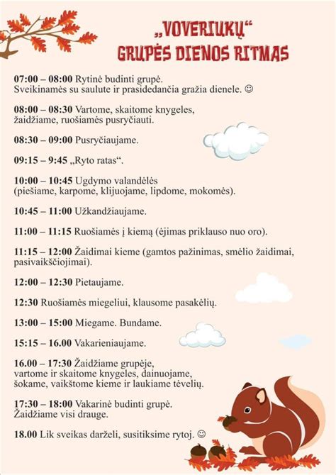 Vaikų dienos tvarkaraščio pavyzdys