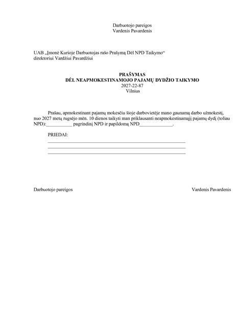 NPD taikymo prašymo forma „Sodroje“