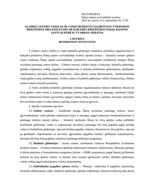 Globos centro veiklos kokybės valdymo schema