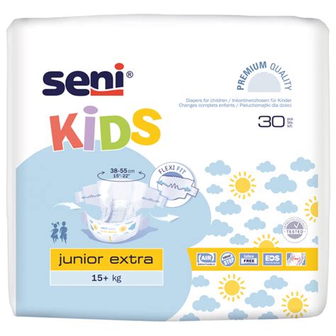 Seni Kids Junior sauskelnių pakuotė ir dizainas
