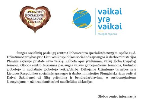 Plungės socialinių paslaugų centro Globos centro specialistų darbas