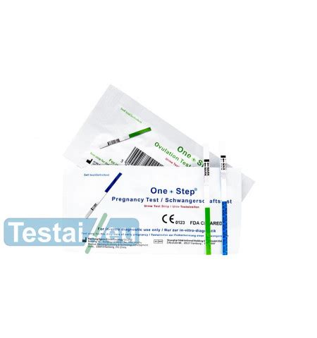 „One Step“ nėštumo testų pakuotė ir veikimo principo schema