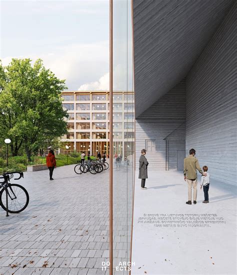 modernus darželio pastatas su stikline jungiamąja galerija