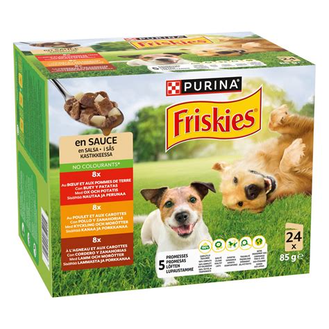šunų maisto pakuotės su skirtingais ingredientais