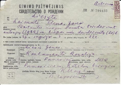 Naujagimio gimimo pažymėjimas