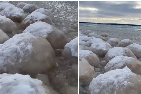 Ledo kamuoliai prie Mičigano ežero JAV