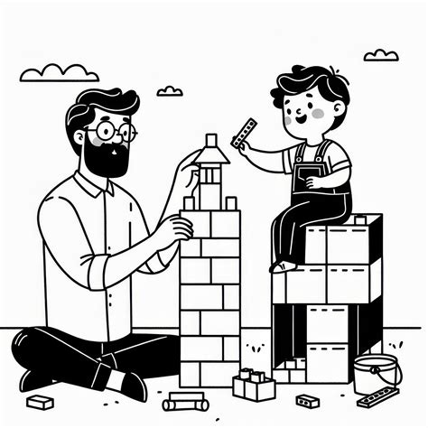 tėvas ir vaikas kartu konstruoja iš kaladėlių