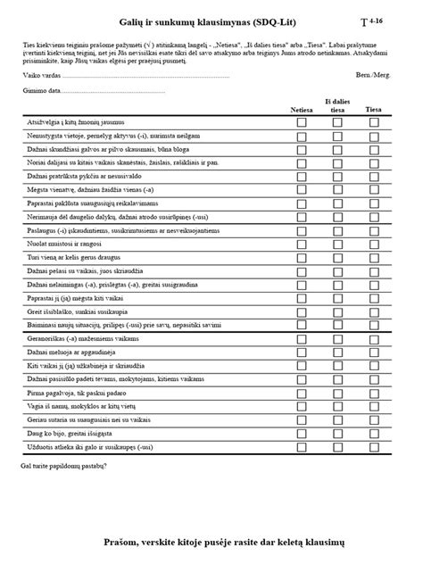 Galių ir sunkumų klausimyno (SDQ) struktūra