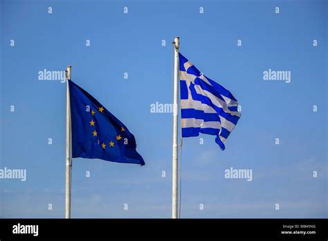 European Union flag and Greek flag