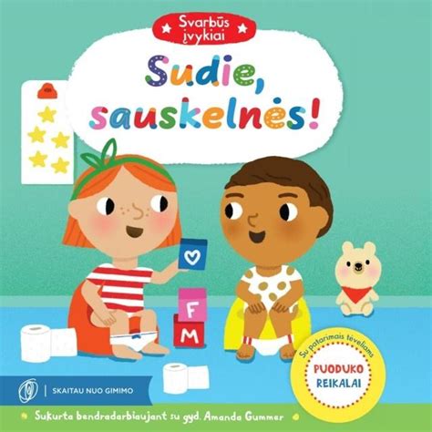 Knygos „Sudie, sauskelnės“ viršelis su vaikais ir puoduku