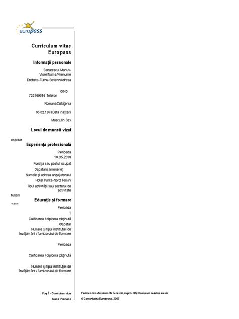 Europass CV šablonas