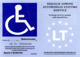 Neįgaliųjų automobilių statymo kortelės pavyzdys