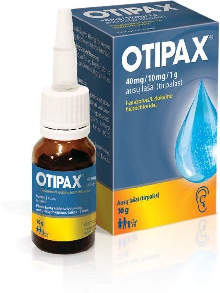 Otipax buteliukas ir lašintuvas su instrukcija