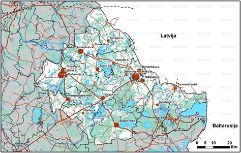 Zarasų rajono žemėlapis su socialinės infrastruktūros objektais