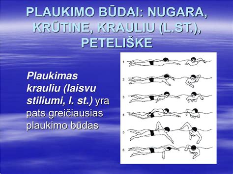 schema rodanti pagrindinius plaukimo stilius ir jų savybes