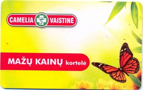 Camelia vaistinės lojalumo kortelė ir pirkinių krepšelis