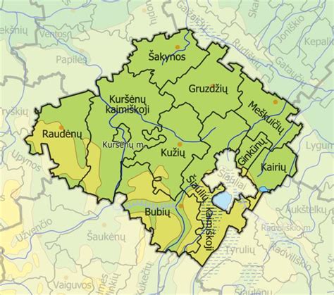 Šiaulių rajono žemėlapis su Gruzdžių miestelio vieta