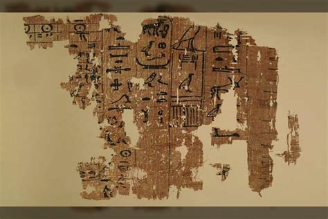 Senovės Egipto papirusų fragmentas su hieroglifais