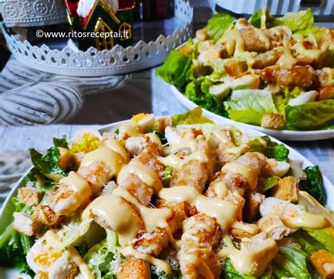 Cezario salotos su kepta vištiena ir krevetėmis