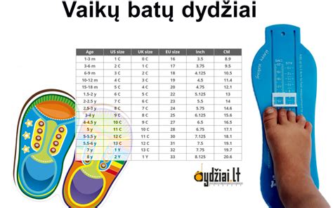 vaikų batų dydžių lentelė