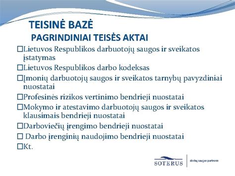 Teisinė bazė ir tarptautiniai standartai darbuotojų saugoje