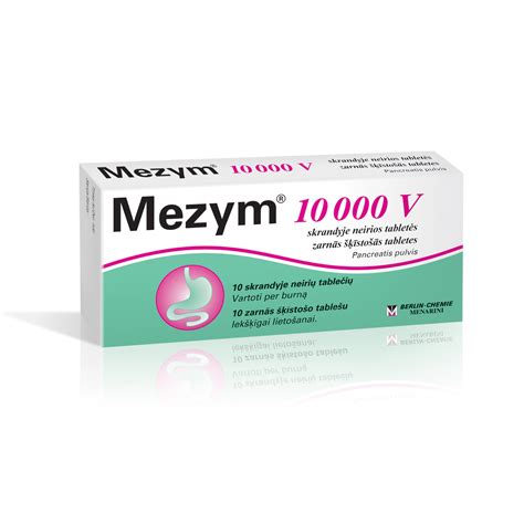 Mezym 10000 V tabletės ir pakuotės iliustracija