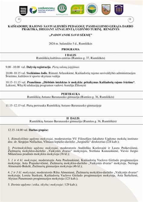 Pedagogų darbo savaitės struktūra