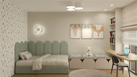 paauglių kambario su minimalistine lova dizainas