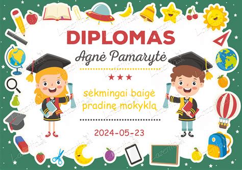 Ryškios iliustracijos ant vaiko diplomo