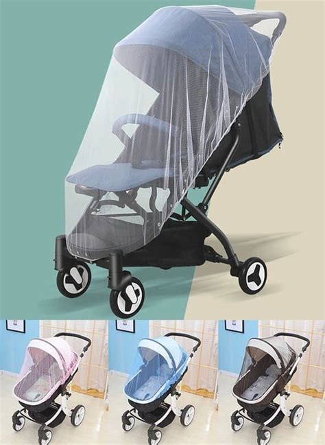 Schematinis paveikslėlis, kaip tinklelis nuo uodų apsaugo kūdikį vežimėlyje