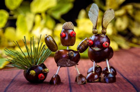 Gyvūnėliai iš kaštonų ir gilės