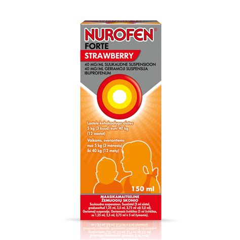 Nurofen Forte Strawberry ir Orange geriamųjų suspensijų pakuotės