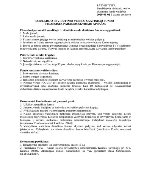 Finansinės paramos ir mokesčių lentelė