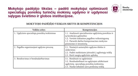 Mokytojo padėjėjo atsakomybės infografika