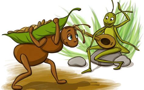 Skruzdėlė ir žiogas animacinė iliustracija