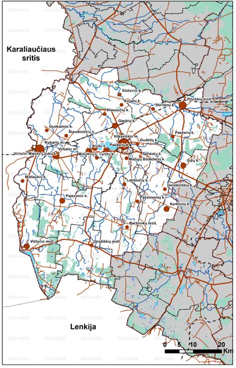 Vilkaviškio rajono žemėlapis su ežerais