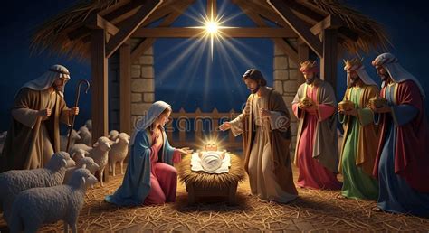 Nativity scene with shepherds and wise men