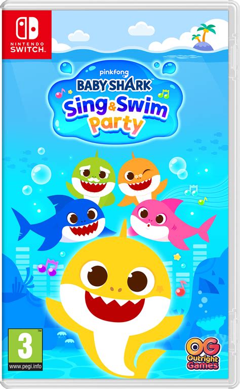 „Baby Shark: Sing & Swim Party“ žaidimo viršelis su linksma ryklių šeimyna