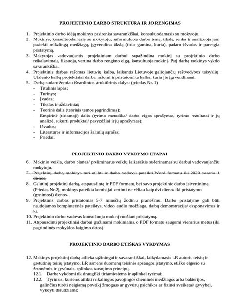 Projektinio darbo etapai ir mokytojo vaidmuo