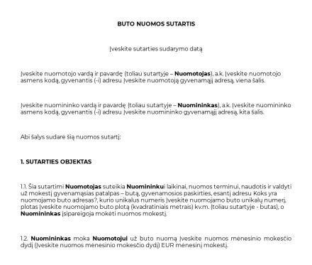 pavyzdinė būsto nuomos sutartis
