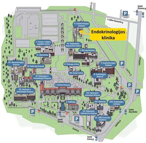 Žemėlapis su vaikų chirurgijos paslaugas teikiančių klinikų lokacijomis Vilniuje ir Kaune