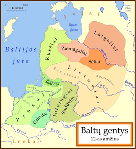 Senovės baltų genčių žemėlapis ir jų paplitimo teritorija