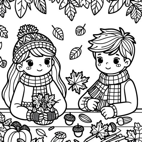 Vaikiškas piešinys su rudens lapais ir vaisiais