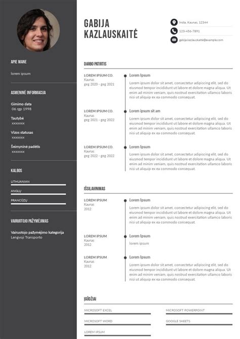 CV šablono struktūros schema