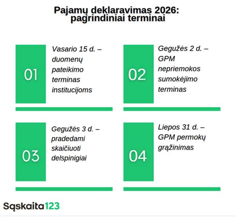 Kalendorius su pažymėtais pajamų deklaravimo terminais